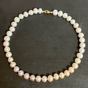 Gradient Pink and Orange Freshwater Pearl Necklace 14k Gold Plated Clasp